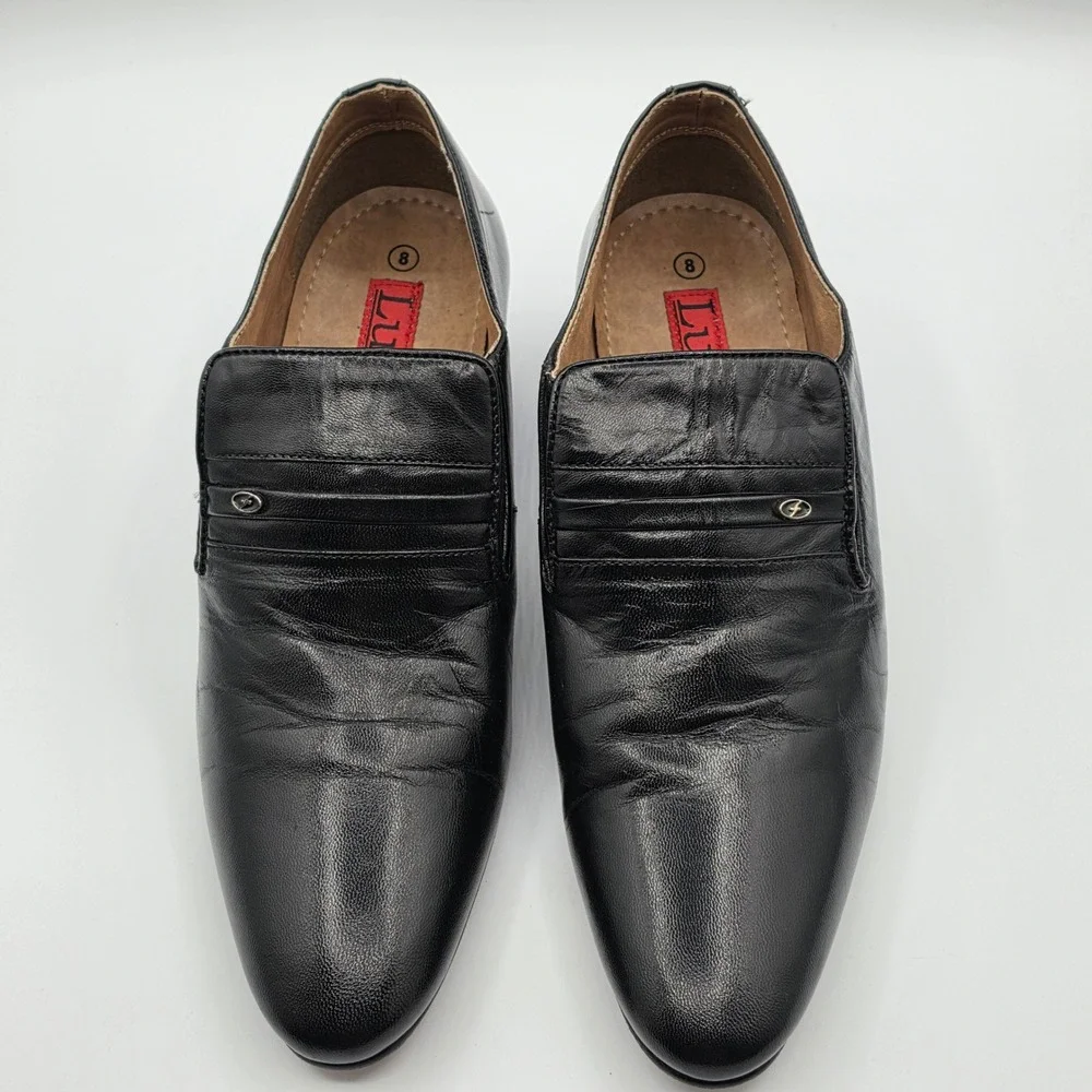 Lucini Loafers Mens Size‎ 8 Black Excellent Leather Slip On Dress Shoes